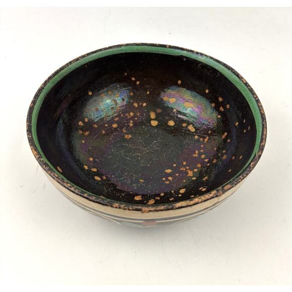 VTG Mexican Iridescent Tlaquepaque Pottery Bowl Hand Painted Terra Cotta - Picture 1 of 11